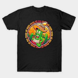 Fiesta all Night Siesta All Day Cinco de Mayo Mexican Fiesta Mexican Cactus wearing sombrero Mexican Hat T-Shirt